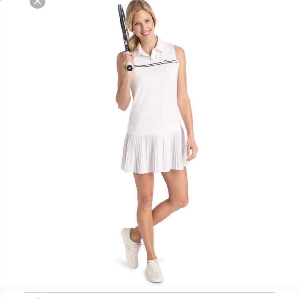 Vineyard Vines White Sleeveless Pleated Tennis Dress